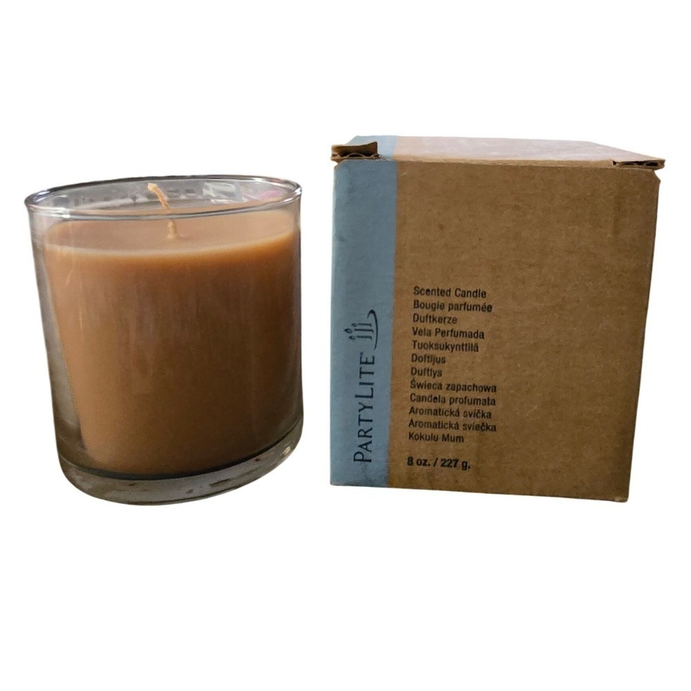 PartyLite Amber Wood & Vanilla Scented Jar Candle 8‎ oz G43733 Tan Wax USA